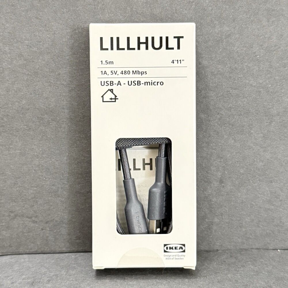 Ikea Lillhult USB-A,  USB-MICRO 1A, 5V, 480 Mbps # 805.275.93 Gray Color